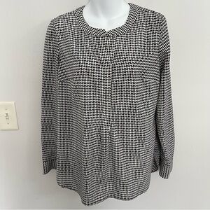 Talbots Womens Patterned Popover Top Size S Long Sleeve Diamond Black Cream